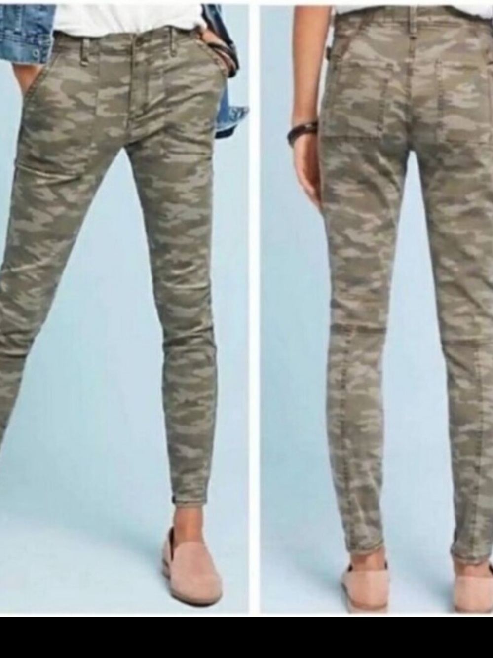 Anthropologie Hei Hei Y2K Green Camo Buckled Utility Skinny Jeans sz 25